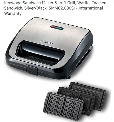 Kenwood Sandwich Maker 3-In-1 Grill, Waffle, Toasted Sandwich, Silver/Black