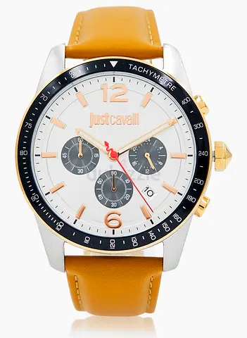 Just Cavalli mens chronograph watch with tan leather strap