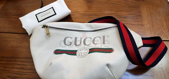 Authentic Gucci off white logo web belt bag