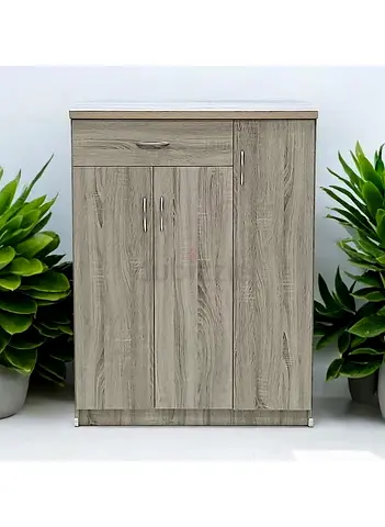 Sonama Oak Wooden Shoe Cabinet 5-Tier with 3 Doors  1 Drawer – Modern Shoe Rack for Hallway