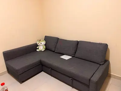 Grey L-shaped Sofa cum bed with Storage - Good Condition