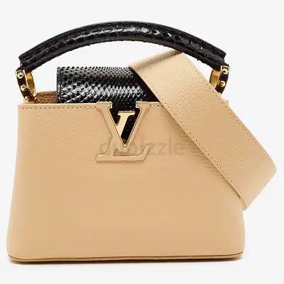Authentic Louis Vuitton Capucines Mini Beige/Black Leather and Python Top Handle Bag