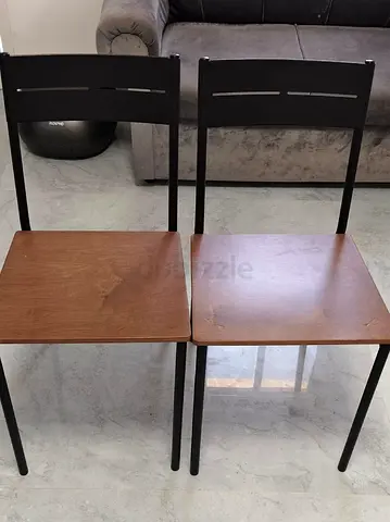 Set of 2 simple wooden dining chairs with metal frame