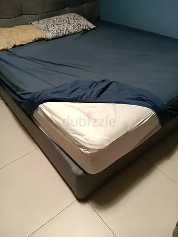 Grey upholstered double bed frame with mattress included 200 X 200 .Super King.Pocket spring