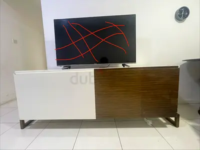 Modern Two-Tone White and Wood Grain TV Stand
