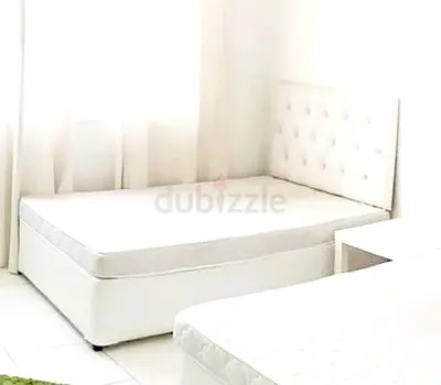 Queen size White Bed with Upholstered Headboard - Good Condition