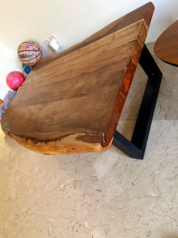 Solid Live Edge Wooden Coffee Table with Metal Base - Excellent Condition