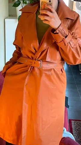 Brown leather NAKD coat with belt, size 36