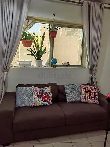 8-seater Brown and Grey Fabric Sofa in Good Condition