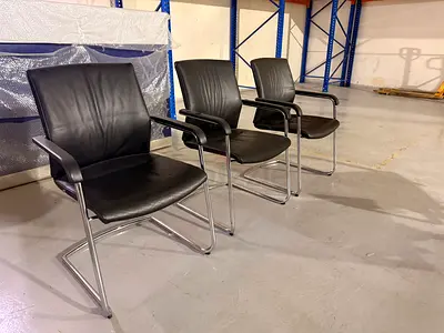 Wilkhahn Germany Set of 3 Black Leather Visitor / Meeting Room Chairs with Chrome Frame