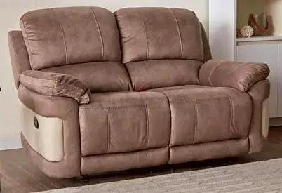 2-Seater Recliner Sofa in Brown Suede - Comfortable Loveseat fabric Recliner