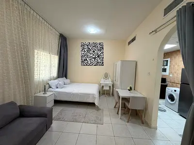 A fully furnished monthly studio apartment with clean and tidy furniture is available in Ajman's Al Jurf area. This prime location is directly opposit