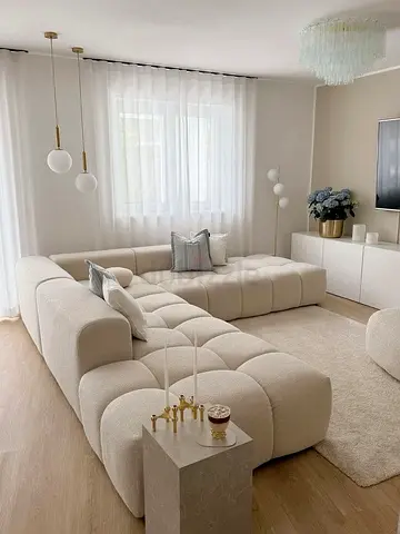 Modern Beige Modular Tufted Sectional Sofa - Excellent Condition