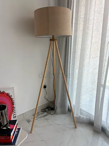 Tripod Floor Lamp with Beige Fabric Shade