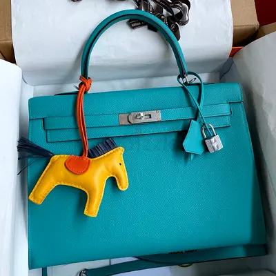 Hermes Kelly Sellier 32 in Blue Paon Epsom Calfskin