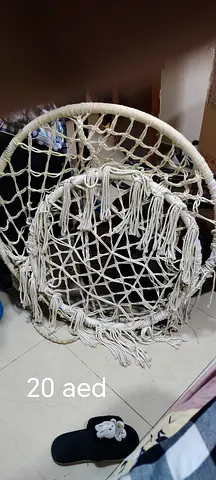 Handmade macrame hanging chair seat — sturdy round boho swing