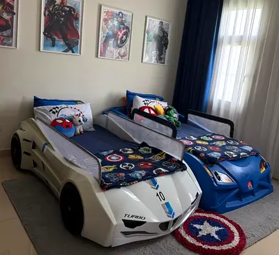 Pair of Racing Car Beds for Kids with Mattress