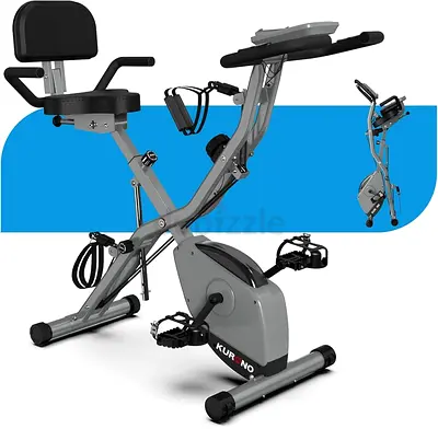 Foldable Upright Exercise Bike with Backrest and Resistance Bands