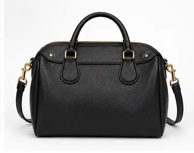 Black Leather Top-Handle Shoulder Bag with Detachable Strap