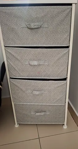 Compact 4-Drawer Bedside Chest with Fabric Drawers - White Frame