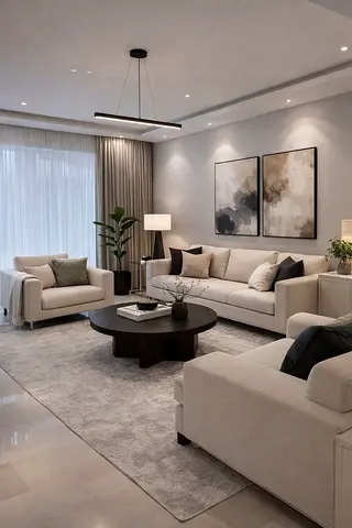 Modern Beige Living Room Sofa Set with Armchair and Coffee Table