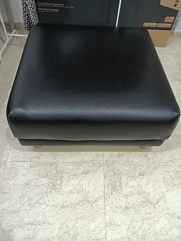 Black Faux Leather Ottoman / Footstool - Good Condition
