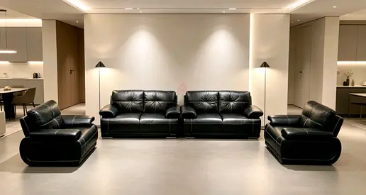 Genuine black leather 3-piece sofa set seater 2+2+1+1