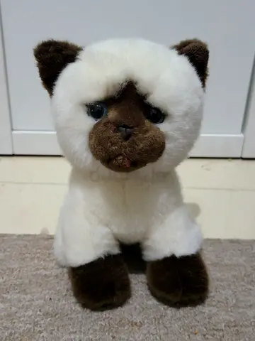 Small plush stuffed cat - white and brown, excellent condition