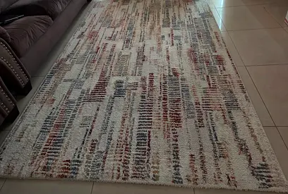 Modern Abstract Runner Rug - Neutral Tones, Good Condition