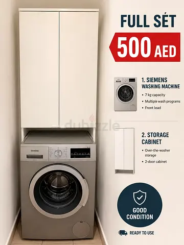 Siemens 7kg Front Load Washing Machine with 2-Door Storage Cabinet - Full Set