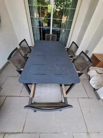 Outdoor Dining Table with 6 Chairs – Weathered Modern Set ALUMINUM FRAME