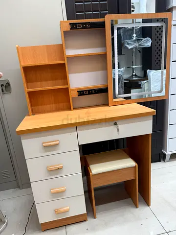 Compact Wooden Dressing Table with Mirror, Stool and Drawers