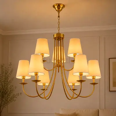 aluminium ceiling light with fabric shade, perfect for modern interiors.  Modern ceiling ligh