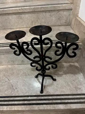 Iron Candelabra - 3-ArmPillar Candle Holder.