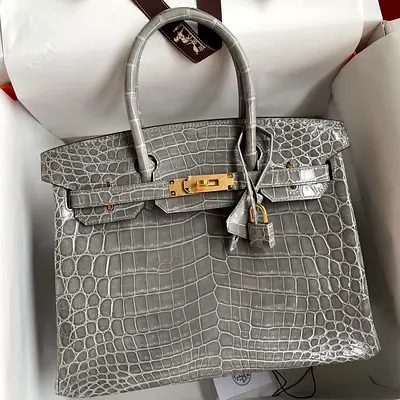 Hermes Birkin 30 In Gris Ciment Crocodile Niloticus Shiny Skin