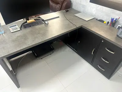 L-shaped Office Desk with Storage Drawers – Good Condition