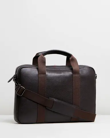 Ted Baker LONDON Brown Leather Briefcase with Shoulder Strap - Good Condition