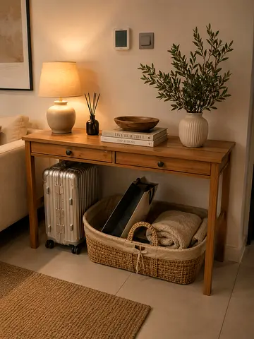 Solid Wood Console Table with Two Drawers - Natural Finish