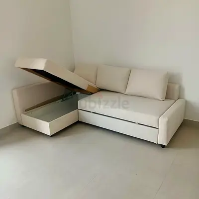 Beige L-shaped Sofa with Storage - Good Condition