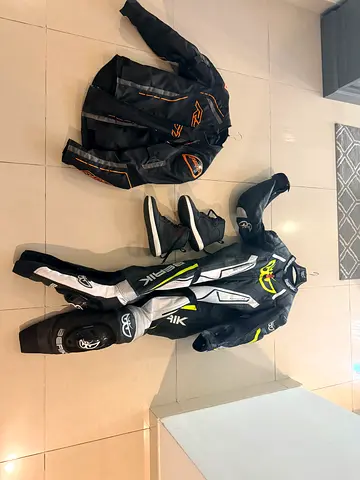RST jacket, Boots, jeans and leathers