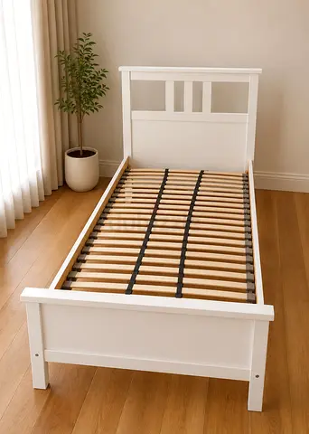 White Wooden Single Bed Frame with Slats