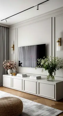 Modern White Entertainment Center with Storage Cabinets