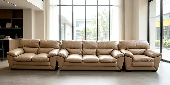 Beige Leather 3-Piece Sofa Set — Good Condition