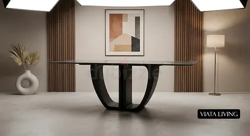 Modern Designer Dining Table with Sculptural Pedestal Base