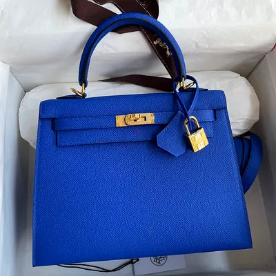 Hermes Kelly Sellier 25 In Blue France Epsom Calfskin