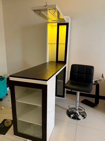 Modern Home Bar Counter with Glass Display and LED Lighting