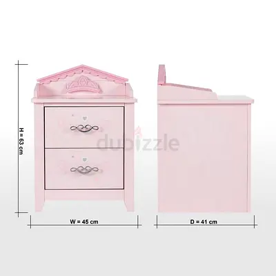 Pink Princess Nightstand / Kids Bedside Table with 2 Drawers