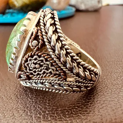 Natural Nishapur Apple Green Turquoise 950 Silver Ring