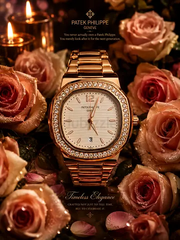 Patek Philippe rose gold ladies watch with diamond bezel