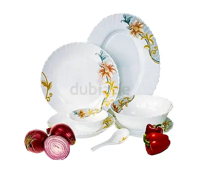 72-piece Floral Porcelain Dinner Set - White with Gold Accents serving 20 person